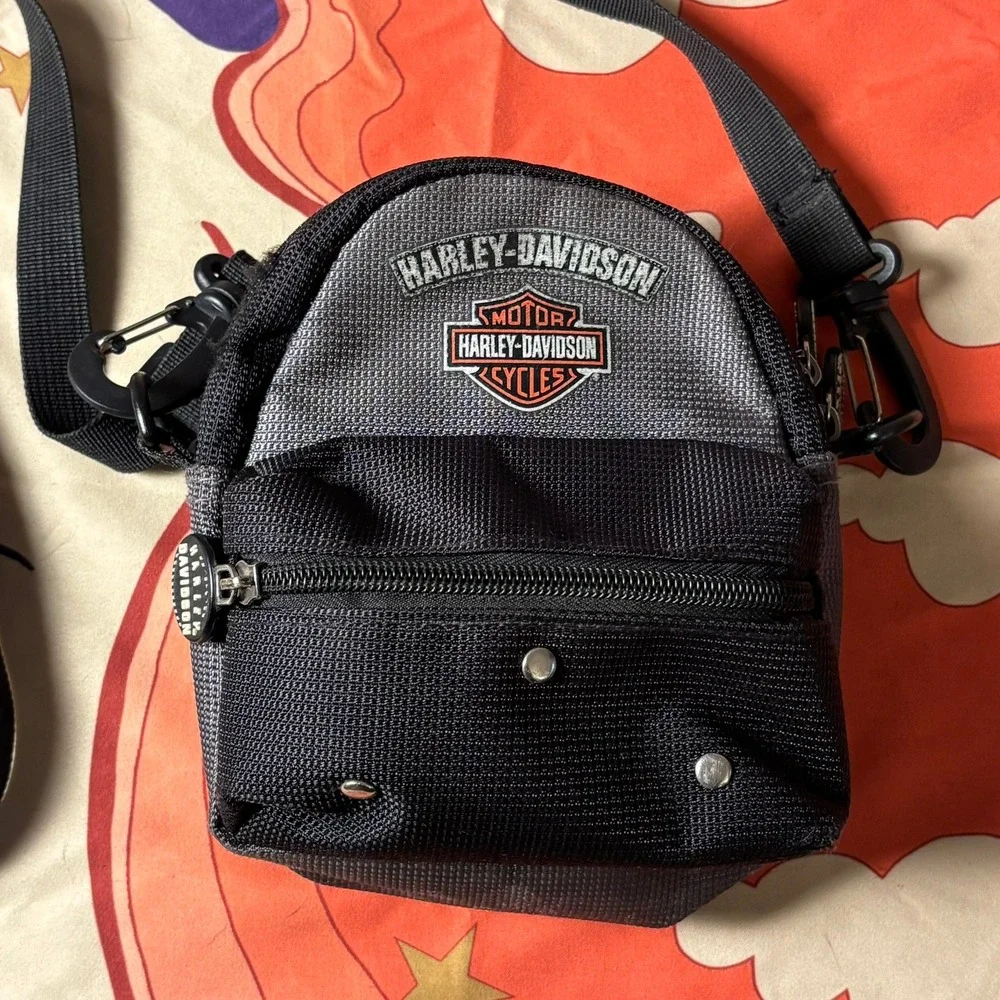 Harley Davidson Crossbody Bag Black Grey Biker Utility Small Motorcycle Logo Zip